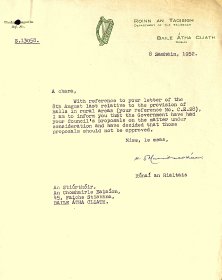 Letter from Department of an Taoiseach to the Arts Council